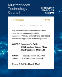 Talk tech in middle Tennessee at MTC's March Engage gathering!